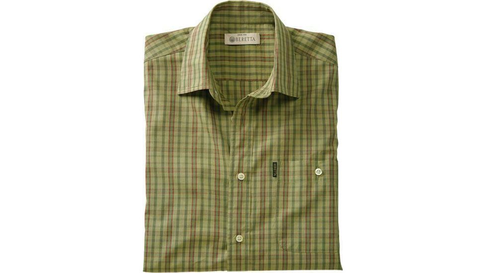 Beretta Mens Drip Dry Short Sleeve Shirt, Green / Brown Check, Large LU520075170796L