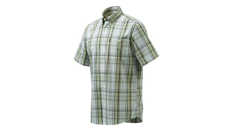 Beretta Mens Drip Dry Short Sleeve Shirt, White / Green Check, Extra Large LU52007517012XXL