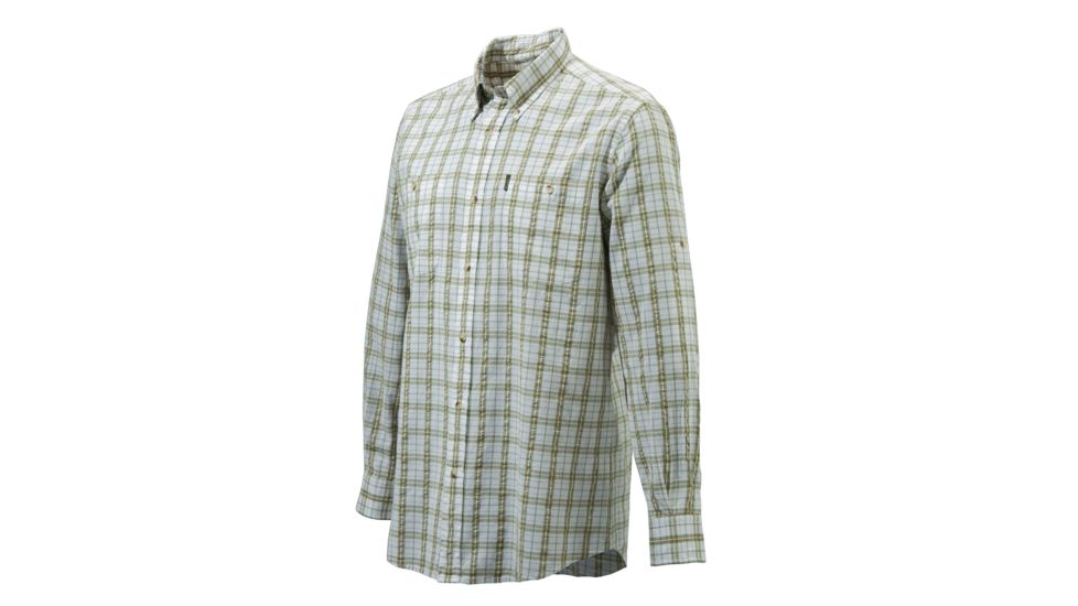 Beretta Mens Seersucker Button-Down Long Sleeve Plaid Shirt,White/Green,XL LU540T1072011BXL