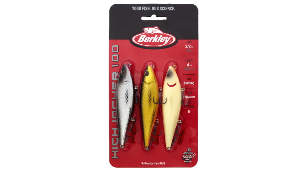 Berkley HighJacker Saltwater Pro Pack Hard Bait Kit, Topwater, Saltwater, 100, 2/3 oz, 100mm, Topwater, Hook Size 6, 3 Hooks, Varies, 1563399