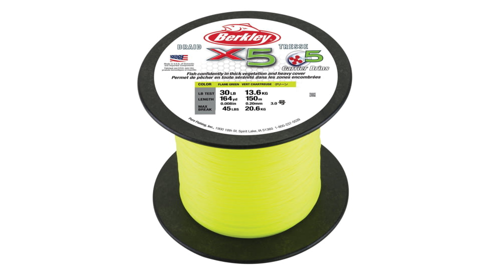 Berkley Jordan Lee x5 Braid Superline, 0.10mm class/0.004in class, 8lb test/20 lbC/9.0kg, 2188yd/2000m, 2lb, Flame Green, X5BBK8-GG, Flame Green, 0.004 in/0.10 mm, 1486767