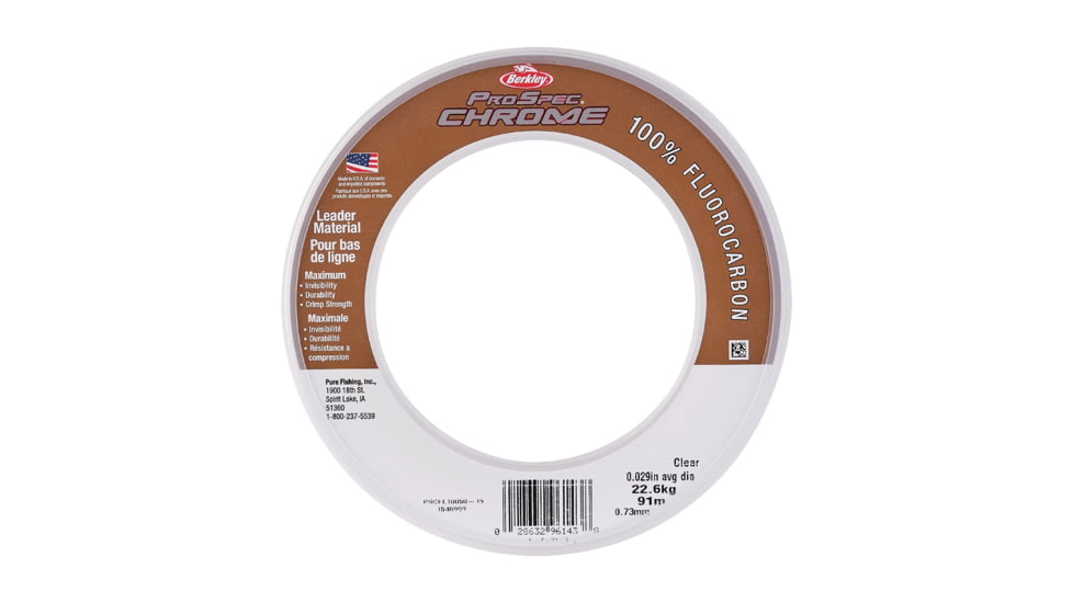 Berkley ProSpec Chrome 100% Fluoro Leader Line, 0.016in/0.40mm, 15lb/6.8kg, 25yd/22m, Clear, 0.016 in/0.40 mm, 1546896