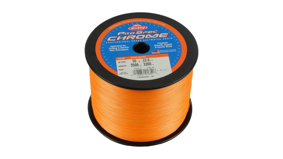 Berkley ProSpec Chrome Premium Braid Line, 50lb 3500yd, Blaze Orange, 0.014 in/0.35 mm, 1621870