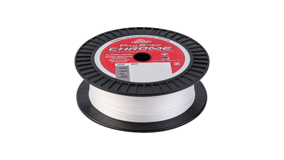 Berkley ProSpec Chrome Premium Hollow Braid Superline, 0.022in/0.55mm, 80lb/36.2kg, 500yd/457m, Cabo White, 0.022 in/0.55 mm, 1546865