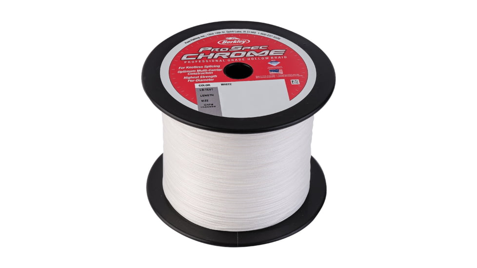 Berkley ProSpec Chrome Premium Hollow Braid Superline, 0.027in/0.68mm, 100lb/45.3kg, 1500yd/1371m, Cabo White, 0.027 in/0.68 mm, 1546871