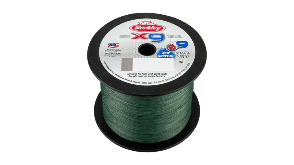 Berkley X9 Braid 9-carriers create stress free line 2188yd 20/8lb test 0.01 Diam in Low-Vis Green, X9BBK20-22, Low-Vis Green, 0.007 in/0.17 mm, 1486838