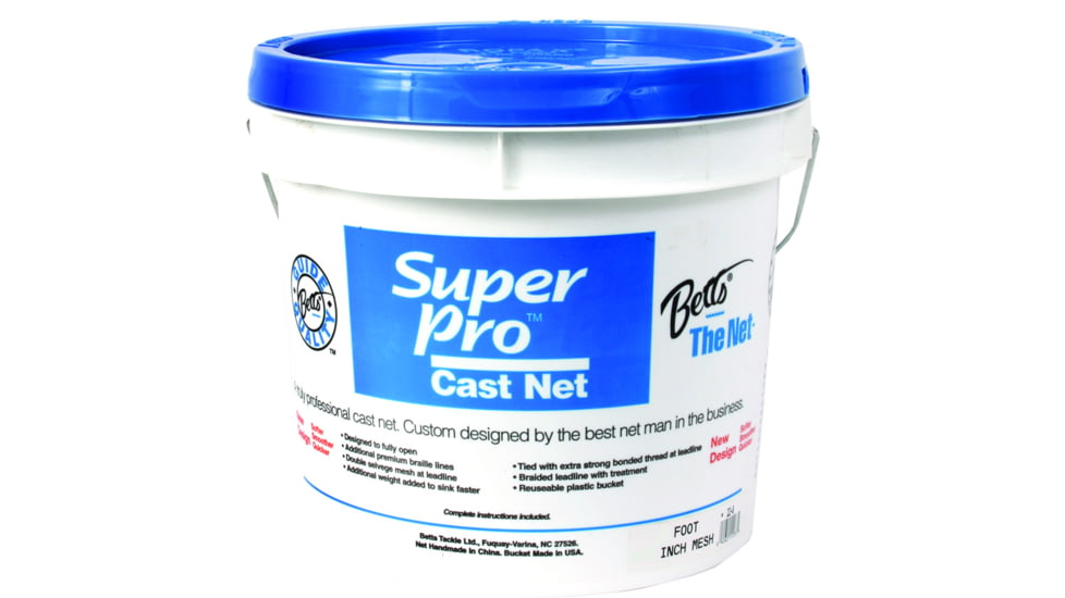 Betts Super Pro Mono Cast Net 8' 3/8" Mesh 1.3Lb Lead per Ft Bucket, 21-8