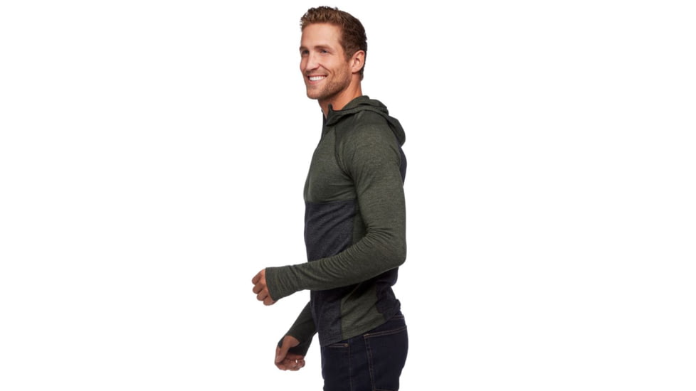 Black Diamond SLTN Wool Bslyr Half Zip Hoody - Mens, Black/Cypress, Large, AP7600229228LRG1