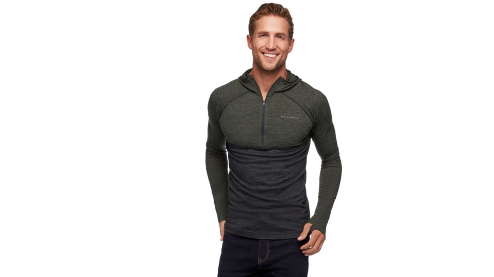 Black Diamond SLTN Wool Bslyr Half Zip Hoody - Mens, Black/Cypress, Large, AP7600229228LRG1