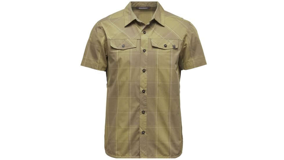 Black Diamond Technician Mens Short Sleeve Shirt, Burnt Olive/Herb Plaid, Large, APB94J999LRG1
