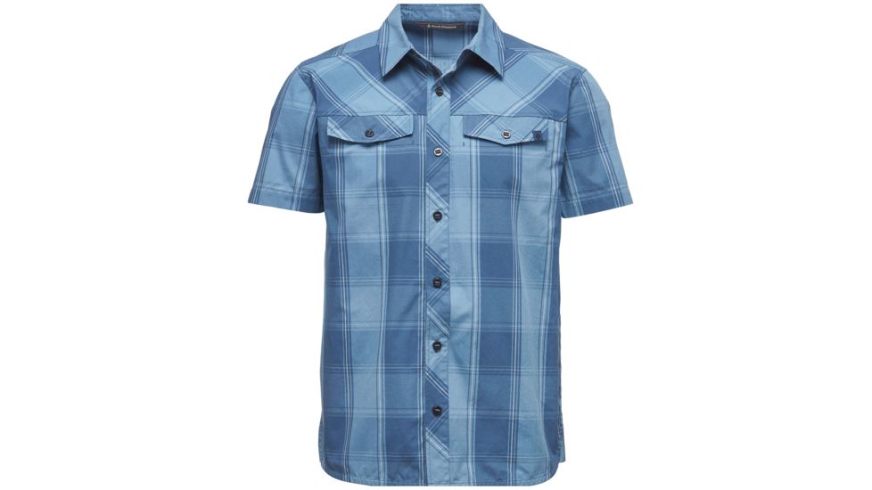 Black Diamond Technician Mens Short Sleeve Shirt, Ink Blue/Denim Plaid, Large, APB94J998LRG1