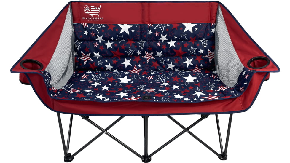 BLACK SIERRA EQUIPMENT Doublewide Padded Sofa, Red Stars/Stripes, DWCH-004S-RED-BSE