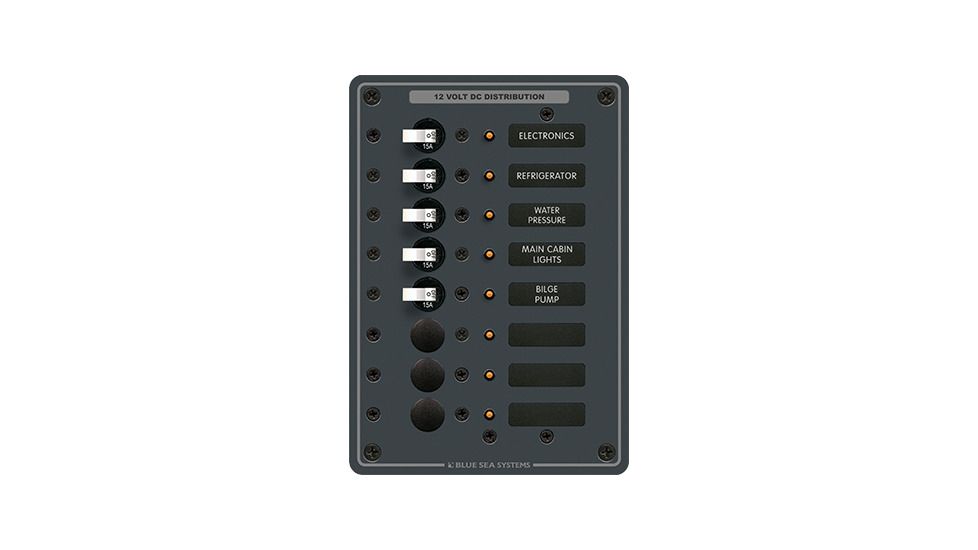 Blue Sea Systems Std DC Wht Togl, 5-15A, 3-Open w/o Meter, Black BS-8023