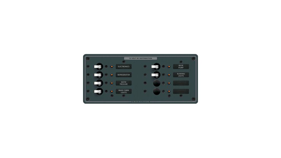 Blue Sea Systems Std DC Wht Togl, 6-15A, 2-Open w/o Meter, Black BS-8385