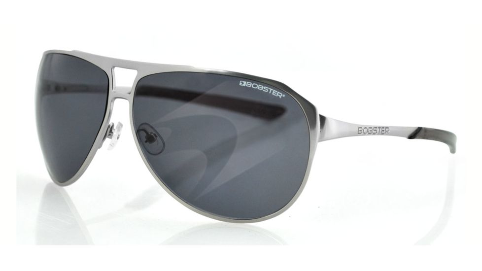 Bobster Snitch Aviator Sunglass, Matte Silver Frame, Smoked ESNI001AR