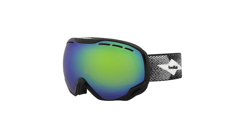 Bolle Emperor OTG Ski/Snowboard Goggles,Shiny Black Cross Frame,Green Emerald Lens 21113