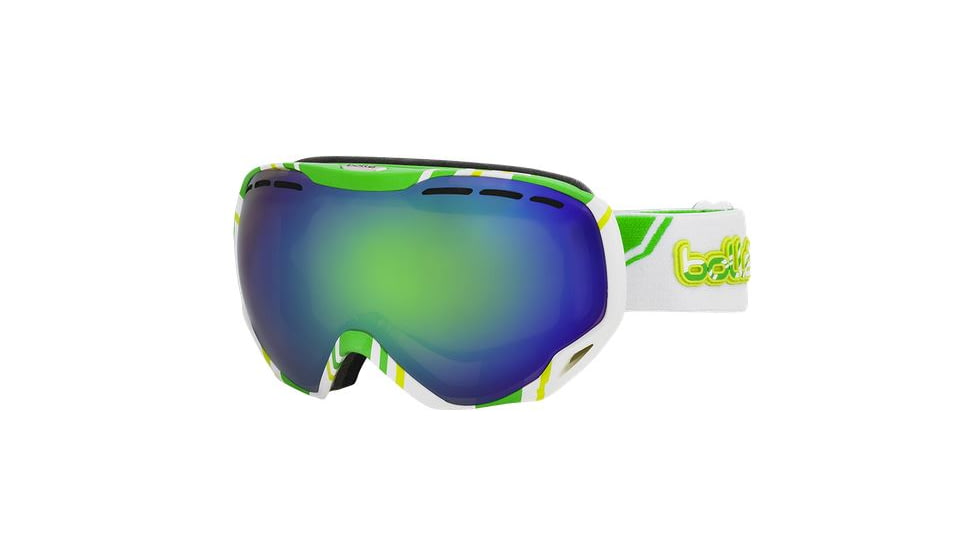 Bolle Emperor Ski/Snowboard Goggles,White and Lime Green Frame,Green Emerald Lens 21141