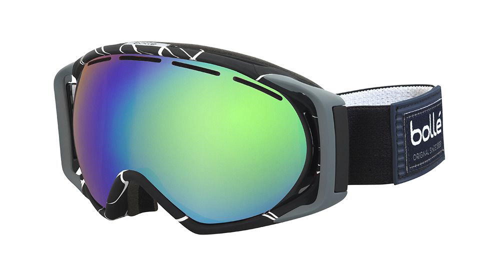 Bolle Gravity Goggles, Black and White Frame, Green Emerald Lens, 21457