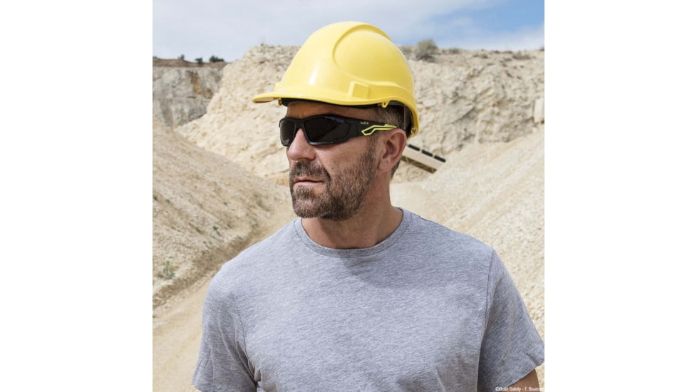 Bolle Mercuro Safety Glasses, Black Yellow Frame, Smoke Lens, MERPSF