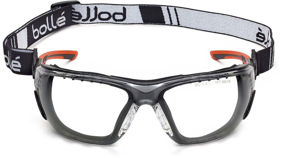 Bolle Ness+ w Foam and Strap Safety Glasses, Orange Frame, Clear Lens, PSSNESF028