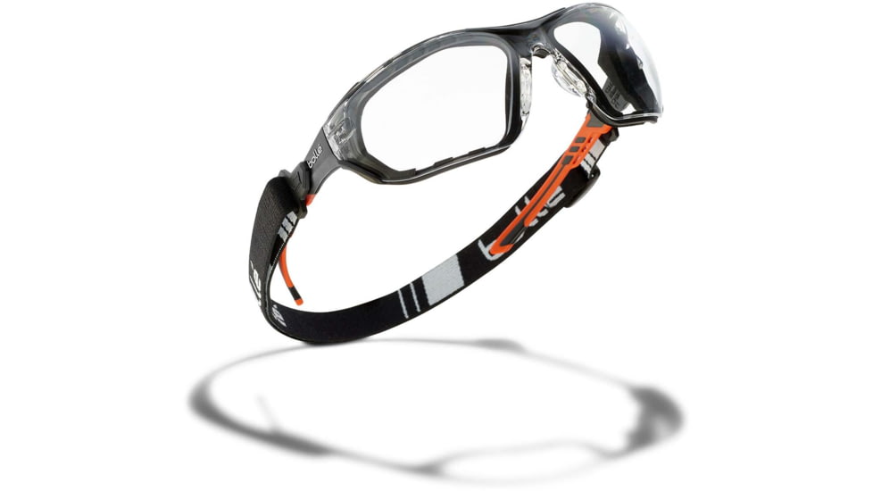 Bolle Ness+ w Foam and Strap Safety Glasses, Orange Frame, Clear Lens, PSSNESF028