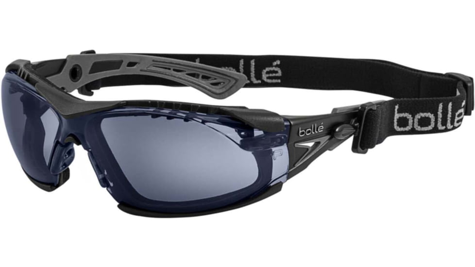 Bolle Rush+ Safety Glasses w/Foam Lining, Black Grey Frame, Smoke Lens, 40259