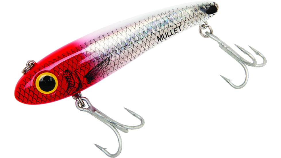 Bomber Saltwater SW Mullet Slow-Sinking Twitch/Walking Lure. 3.5in, 5/8oz, Red Head Flash, BSWM7345