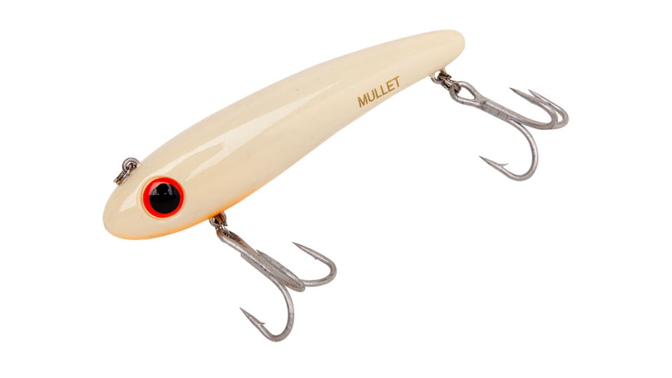 Bomber Saltwater SW Mullet Slow-Sinking Twitch/Walking Lure. 3.5in, 5/8oz, Bon/Orange Thrt, BSWM7349