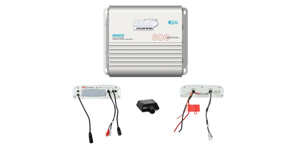 Boss Audio 2-Channel Mosfet Bridgeable Marine Power Amplifier with Remote Subwoofer Level Control, White MR800