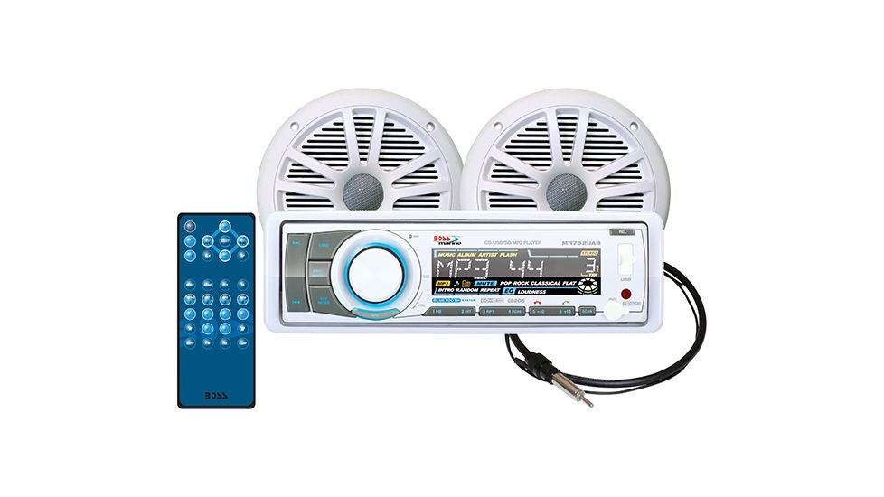 Boss Audio Marine Combo Kit - Includes MR6W, MR752UAB, MRANT10, White MCK752WB6