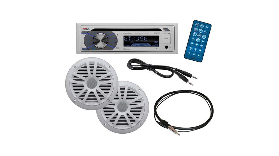 Boss Audio Marine Kit - MR508UAB Pair 6.5in MR6W Marine Speakers MRANT10, White MCK508WB6
