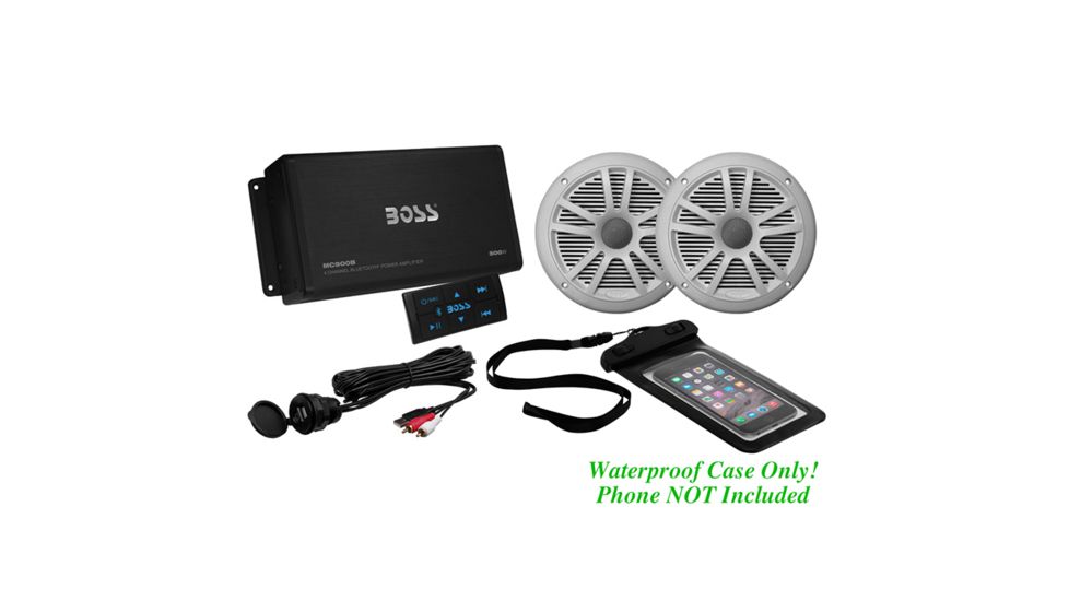 Boss Audio Marine Package - 500W Bluetooth Amplifier and One Pair of 6.5in Speakers, Black/Silver ASK902B6