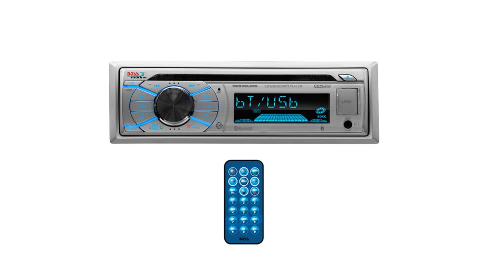 Boss Audio Marine Single Din CD/MP3/USB/SD Receiver w/ Front Aux and Remote, Silver MR508UABS