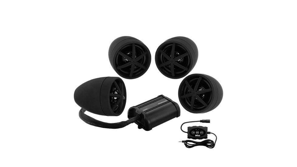 Boss Audio Motorcycle/UTV 3in Waterproof Speakers and Amplifier System USB/SD/FM, 1200W, Black MCBK650B