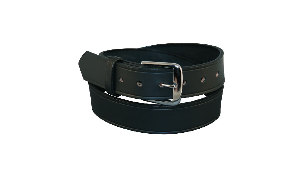 Boston Leather 1 1/2 Lined Off Duty Belts - Mens, Nickel, Nickel Buckle, Plain, Black, 48 in, 6582-1-48