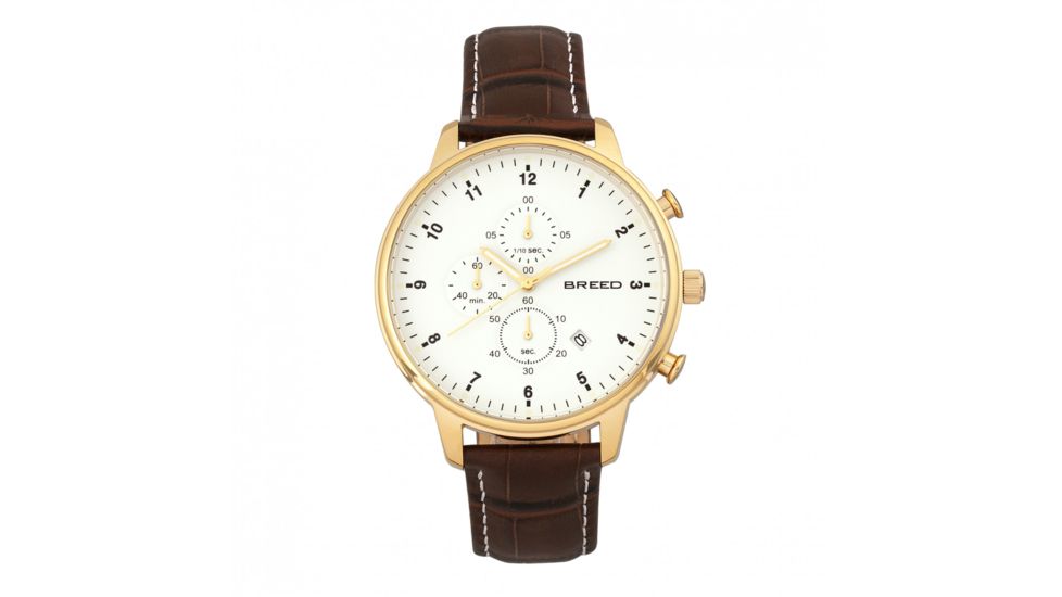 Breed Holden Chronograph Leather-Band Watch w/ Date, Gold/Brown, BRD7805