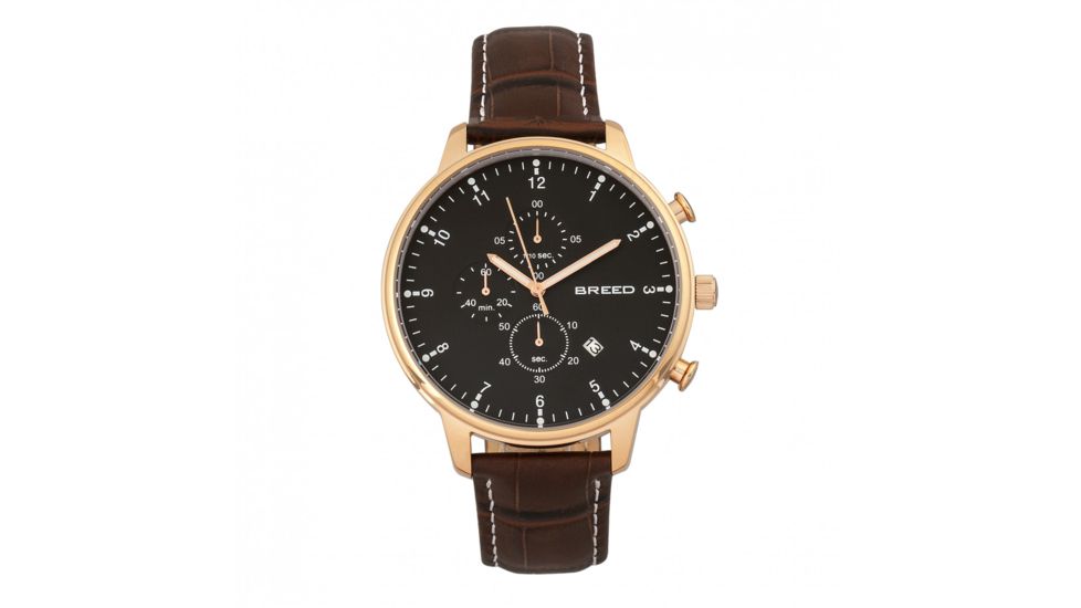 Breed Holden Chronograph Leather-Band Watch w/ Date, Rose Gold/Brown, BRD7806