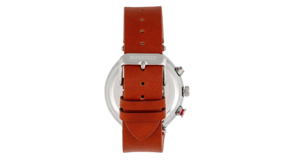 Breed Chronograph Leather-Band Watch w/Date, Brown/Silver, BRD8607, Brown/Silver, One Size, BRD8607