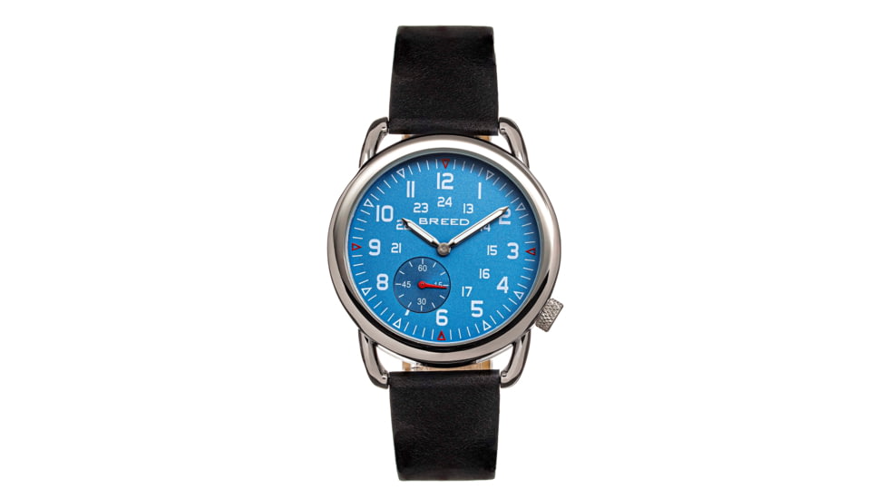 Breed Leather-Band Watch w/Second Sub-dial, Black/Blue, BRD8804, Black/Blue, One Size, BRD8804