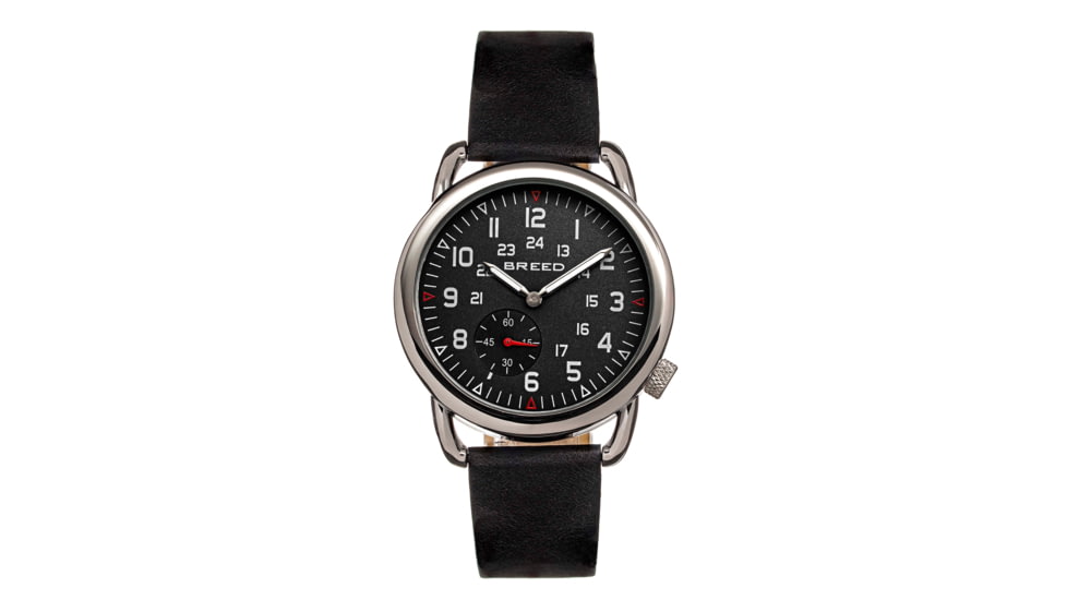 Breed Leather-Band Watch w/Second Sub-dial, Black, BRD8806, Black, One Size, BRD8806
