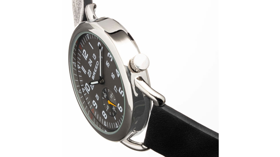 Breed Leather-Band Watch w/Second Sub-dial, Black/Gunmetal, BRD8807, Black/Gunmetal, One Size, BRD8807
