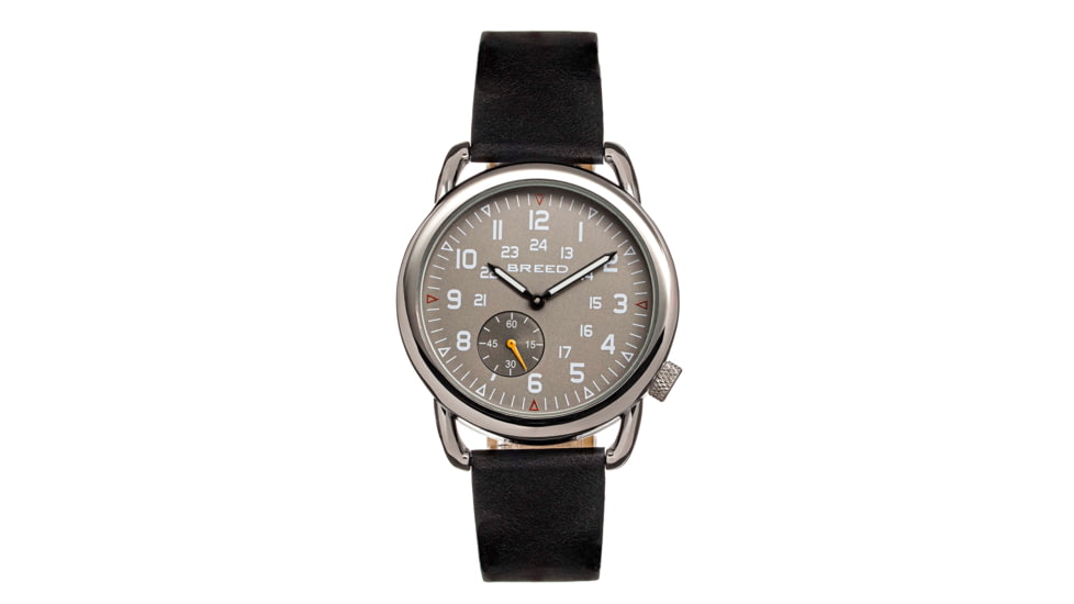 Breed Leather-Band Watch w/Second Sub-dial, Black/Gunmetal, BRD8807, Black/Gunmetal, One Size, BRD8807