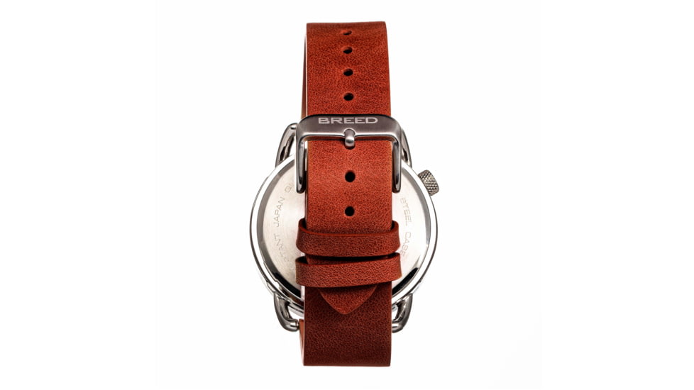 Breed Leather-Band Watch w/Second Sub-dial, Brown/Black, BRD8802, Brown/Black, One Size, BRD8802