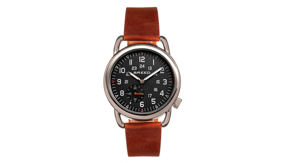 Breed Leather-Band Watch w/Second Sub-dial, Brown/Black, BRD8802, Brown/Black, One Size, BRD8802