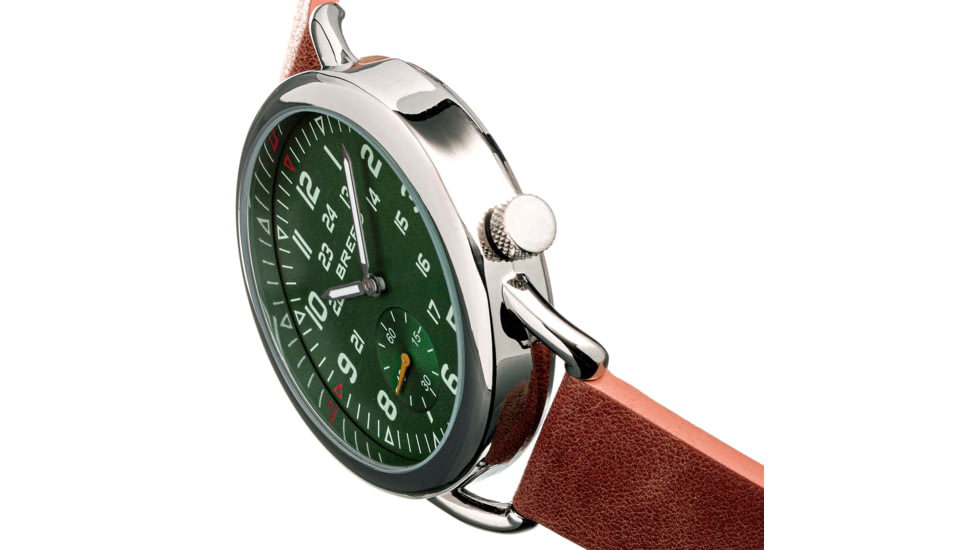 Breed Leather-Band Watch w/Second Sub-dial, Brown/Green, BRD8803, Brown/Green, One Size, BRD8803