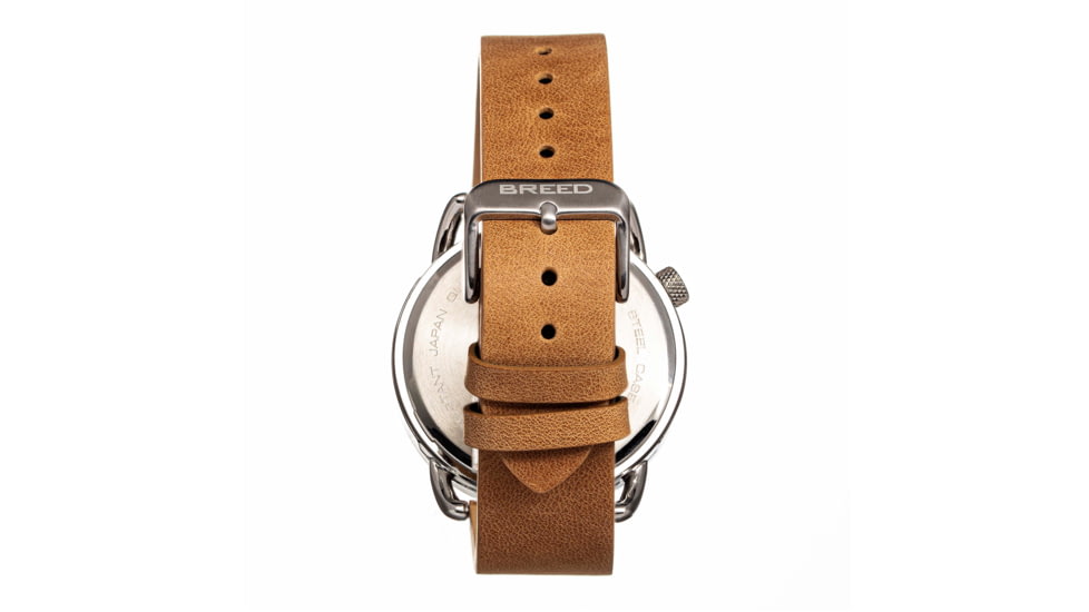 Breed Leather-Band Watch w/Second Sub-dial, Tan/White, BRD8801, Tan/White, One Size, BRD8801