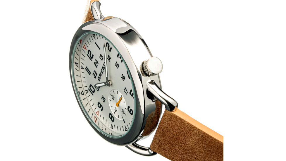 Breed Leather-Band Watch w/Second Sub-dial, Tan/White, BRD8801, Tan/White, One Size, BRD8801