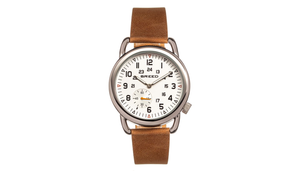 Breed Leather-Band Watch w/Second Sub-dial, Tan/White, BRD8801, Tan/White, One Size, BRD8801