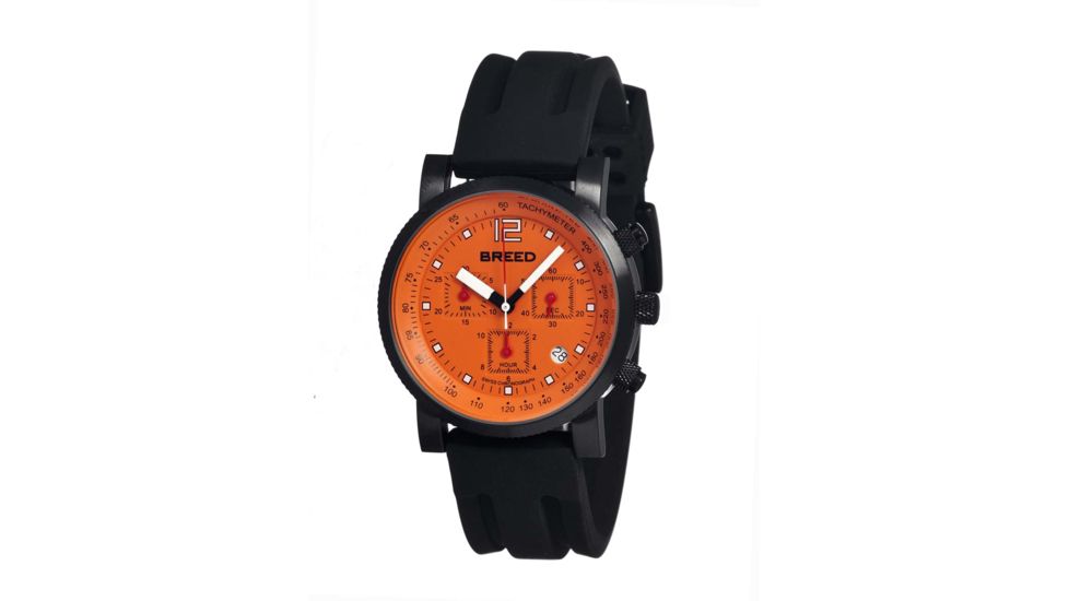 Breed Manning Mens Watch, Black Silicone Band, Black Bezel, Orange Analog Dial, Black-and-white Hand BRD2606