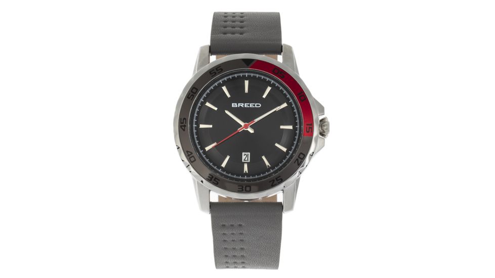 Breed Revolution Leather-Band Watch w/ Date, Light Grey, One Size, BRD8304